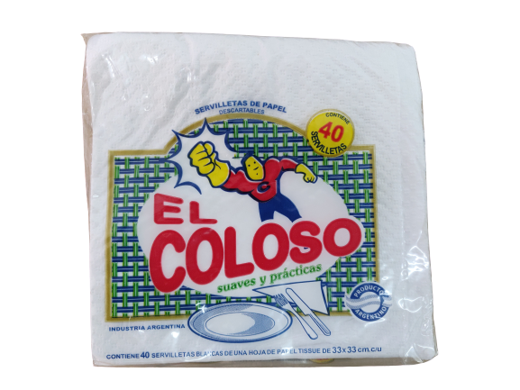 [EL COLOSO SERVILLETAX40U(SBC0001)] 40 Servilletas De Papel Descartables El Coloso de 33 X 33