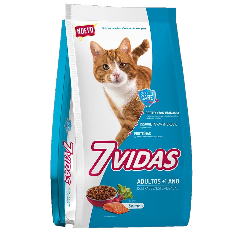 7 VIDAS Gatos Adultos Sabor Salmón x 1,5 Kg.